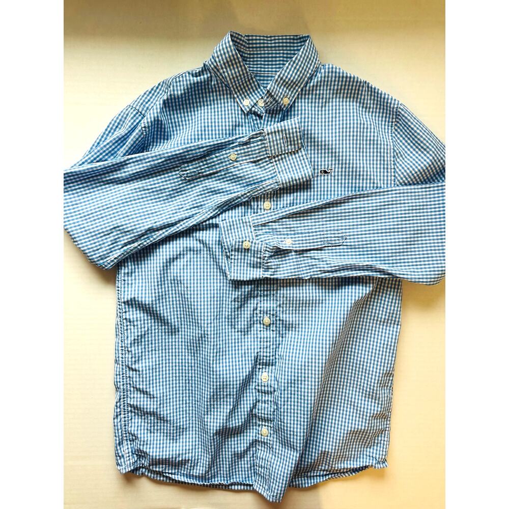 Vineyard Vines Boys Large Button Down Blue Gingham Shirt